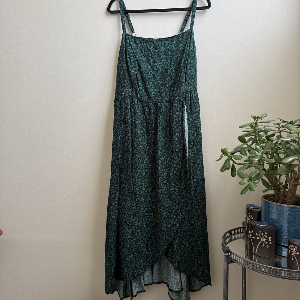 Talbots Green Leopard Tea Length Dress Size 14-16 Tiered High-low Wrap NWT